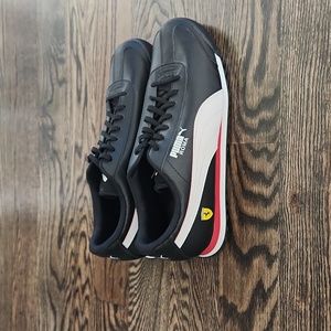 Puma X Scuderia Ferrari "SF Roma" Black & White Leather Sneakers Shoes